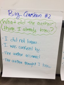 Anchor chart for the Big Question, What did the author think I already knew?
